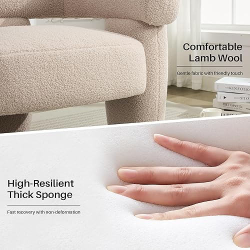 Miniatura 4 de Silla de barril decorativa moderna de mediados de siglo, cómoda silla redonda tapizada con diseño de montaje, silla de descanso Sherpa Boucle para