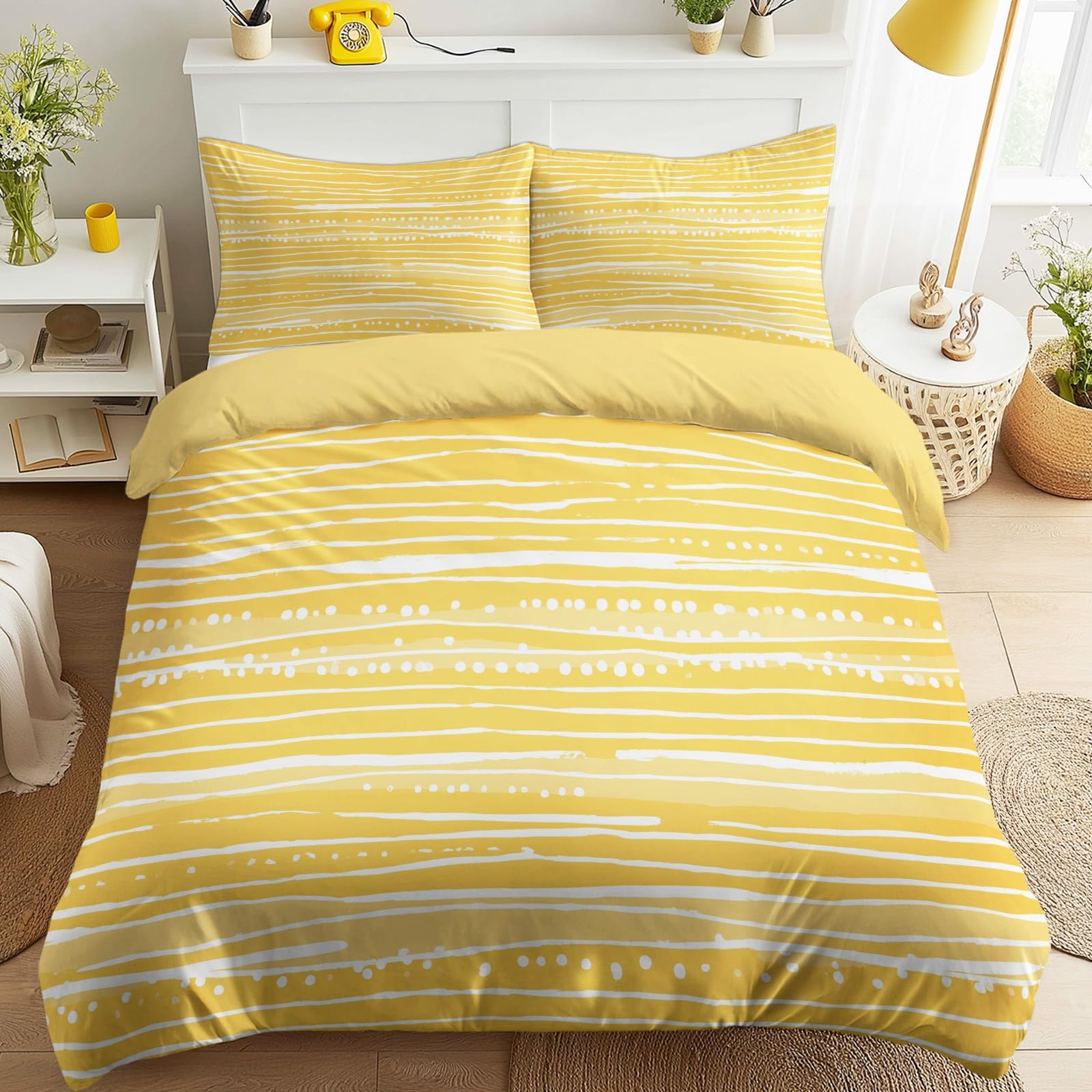 Housse de couette 200x220 jaune à lignes fines pour un décor de chambre moderne