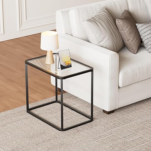 Miniatura 5 de Garden 4 you Mesa auxiliar de cristal, mesa auxiliar rectangular con marco de metal, moderna mesita de noche para oficina, dormitorio, sala de