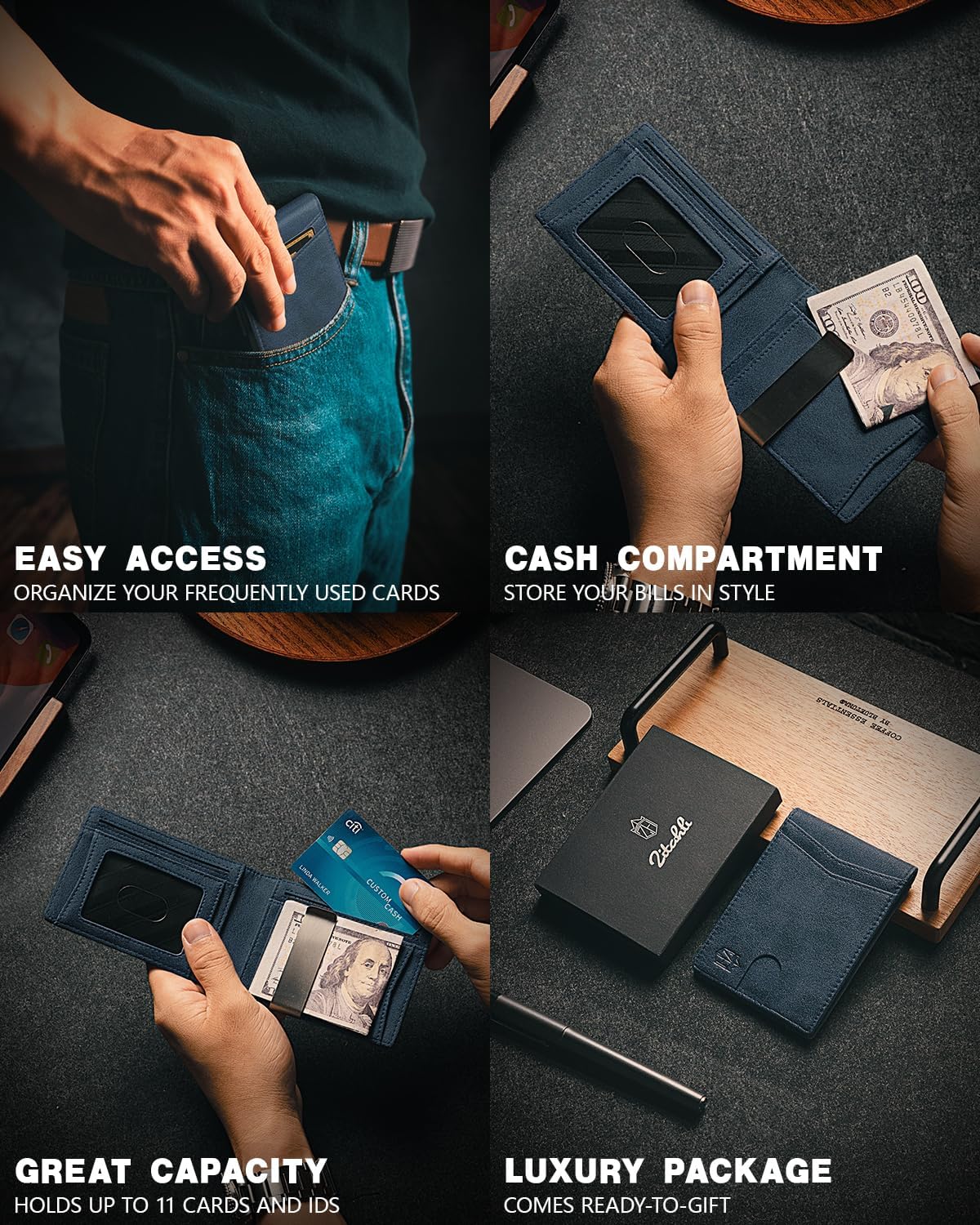 Zitahli Money Clip Wallets for Men,Slim Bifold Wallet 10-12 Cards, Mens Leather Wallet with ID Window,RFID Blocking Thin Minimalist Credit Card Holder,Gifts for Him - Image 2