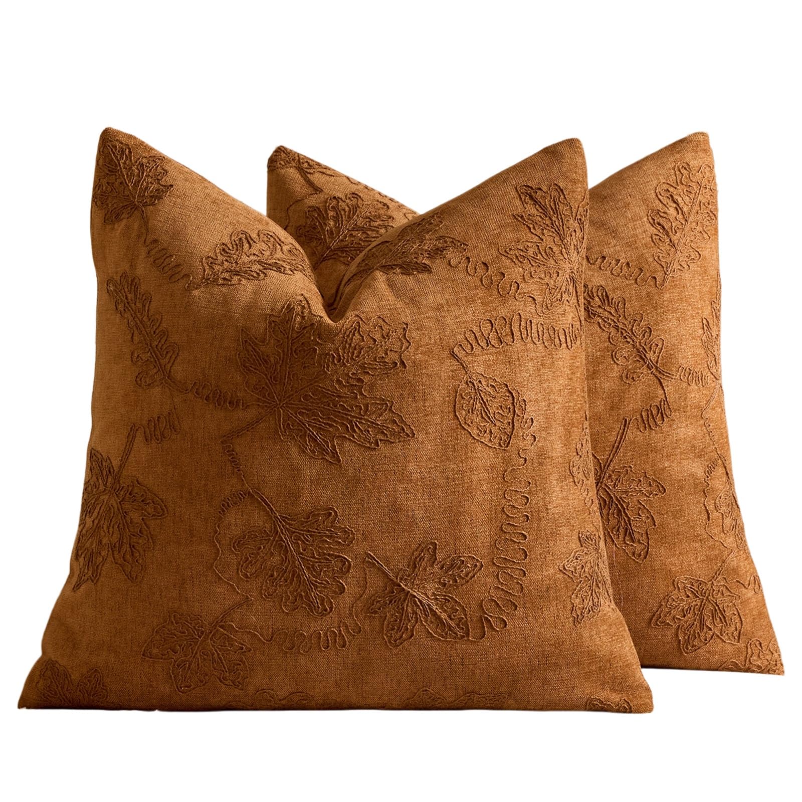 Throw Pillow Covers Set Of 2 Chenille Leaf Embroidery Sofa Cushion Covers | 45x45cm 30x50cm Washable Hidden Zipper Couch Pillow Covers For Living Room Bedroom Car