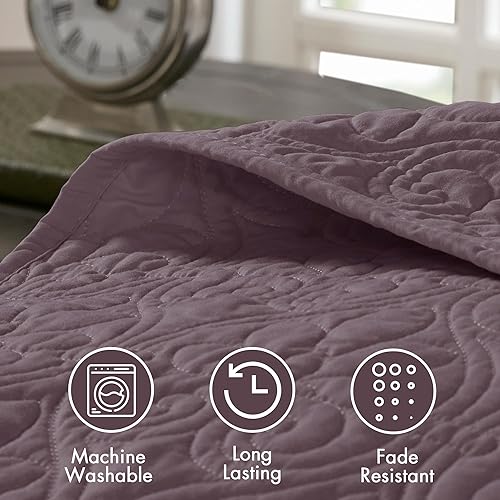 Miniatura 6 de Madison Park Quebec - Colcha acolchada reversible estilo damasco, ideal para todas las estaciones, juego de cama de colcha ligera y fundas a juego,