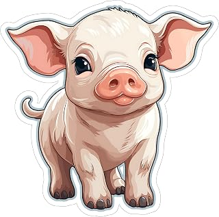 Pig Sticker 4 Inch Farm Animal Pot-Bellied Mini Pig Pig Lover - Waterproof Animal Vinyl Decal for Laptop Water Bottle Car Tumbler - Durable Aesthetic Long-Lasting Stickers for Adults ID44990