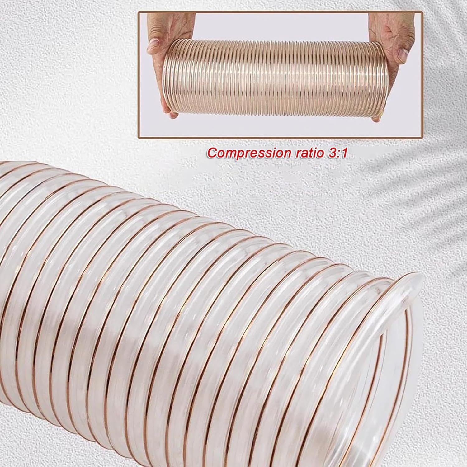 Retractable Vacuum Hose, 3.3ft/6.5ft/16.4ft/32.8ft Long Flexible PU Polyurethane Ducting Hose,Dust Collection Pipe Air Exhaust Pipe Vent Hose(L 2m(6.5t),ID 100mm/3.94in)