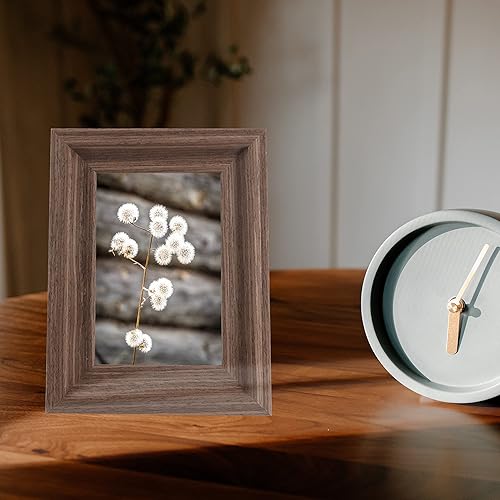 Miniatura 6 de GraduationMall Marcos de fotos de madera de 4 x 6, vidrio real, para pared o mesa, color marrón, juego de 2