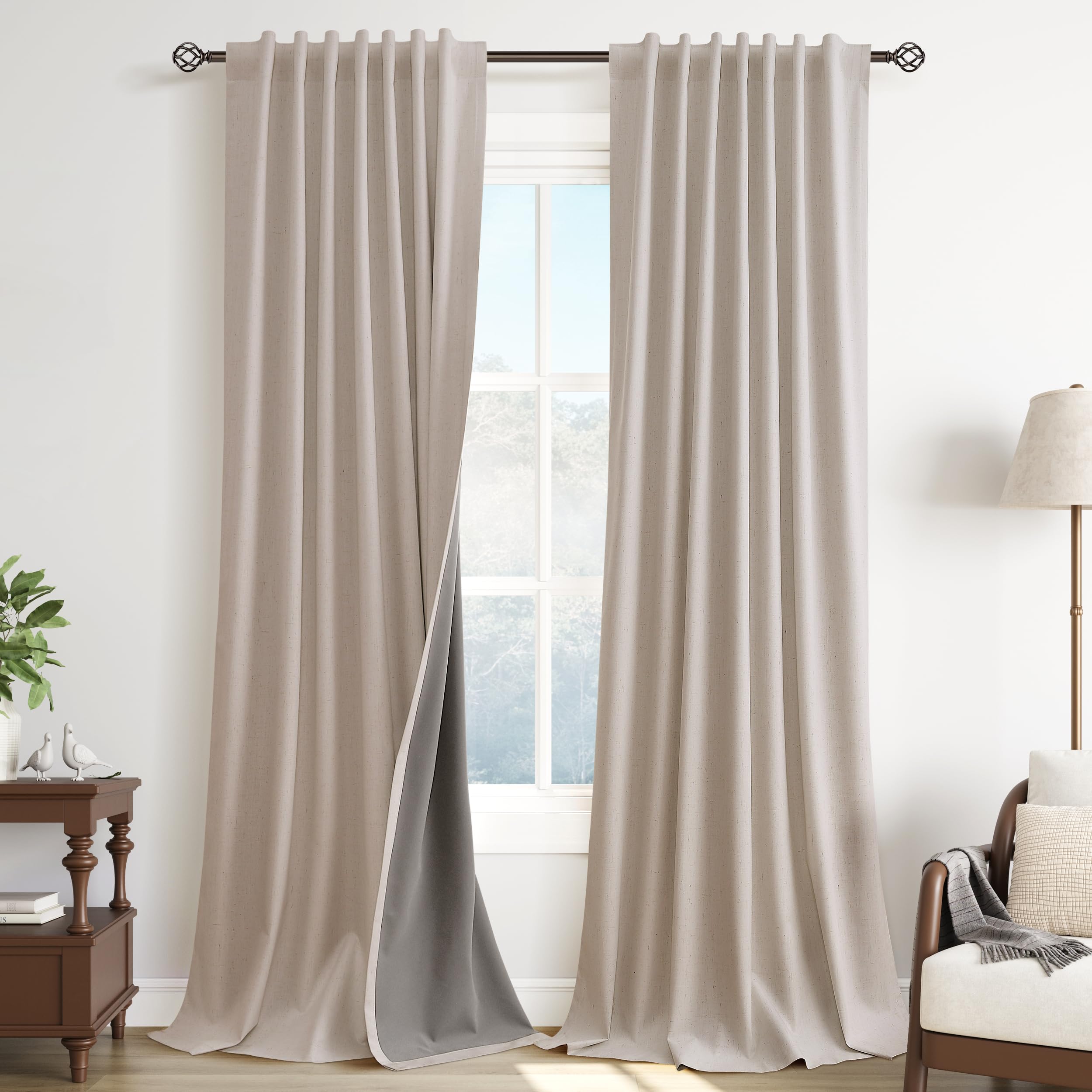 Photo 1 of Guken Blackout Linen Curtains, 84" L (2 Panels), Cream Beige