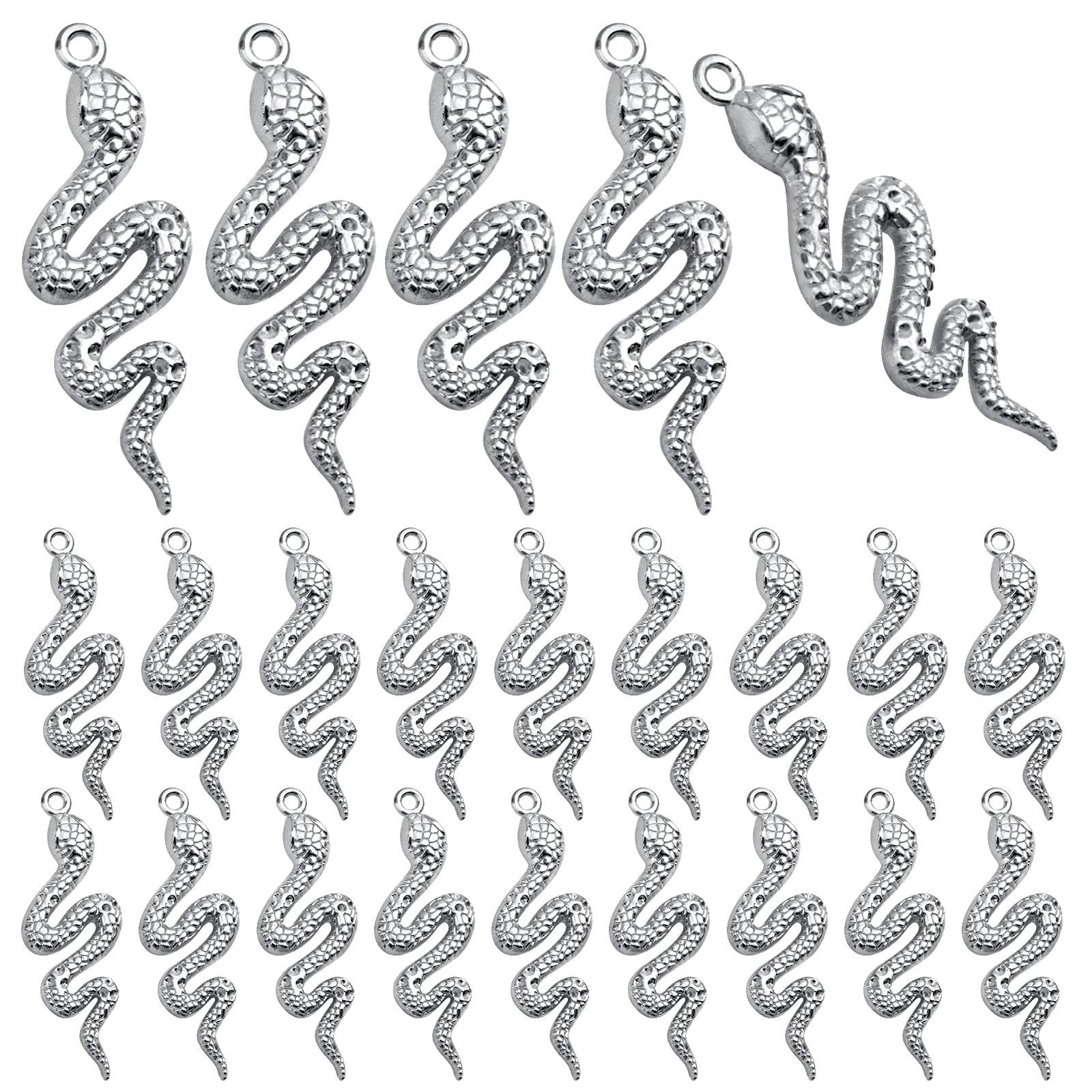 32 Pieces Antique Silver Snake Dangle Charms Vintage Alloy Animal Snake Shape Pendant Craft Supplies for DIY Necklace Bracelet Keychains Jewelry Making Decor