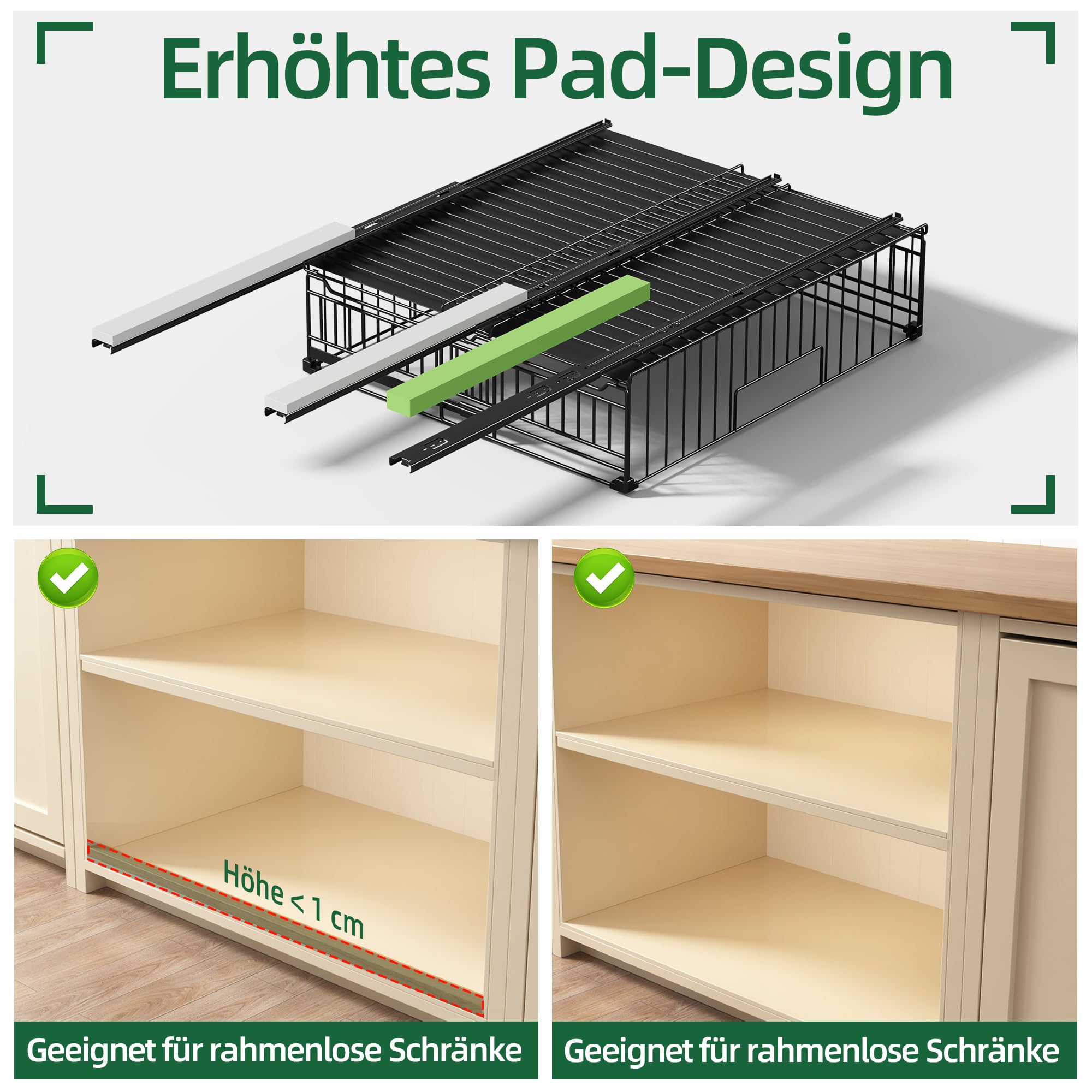 NETEL 2 Stück teleskopschublade, ausziehbare schublade küche,schubfach ohne bohren,ausziehbare schrankkörbe,küchenschubladen,ausziehbarer schrank-organizer,Schwarz,33-51W x 38D x 17H CM