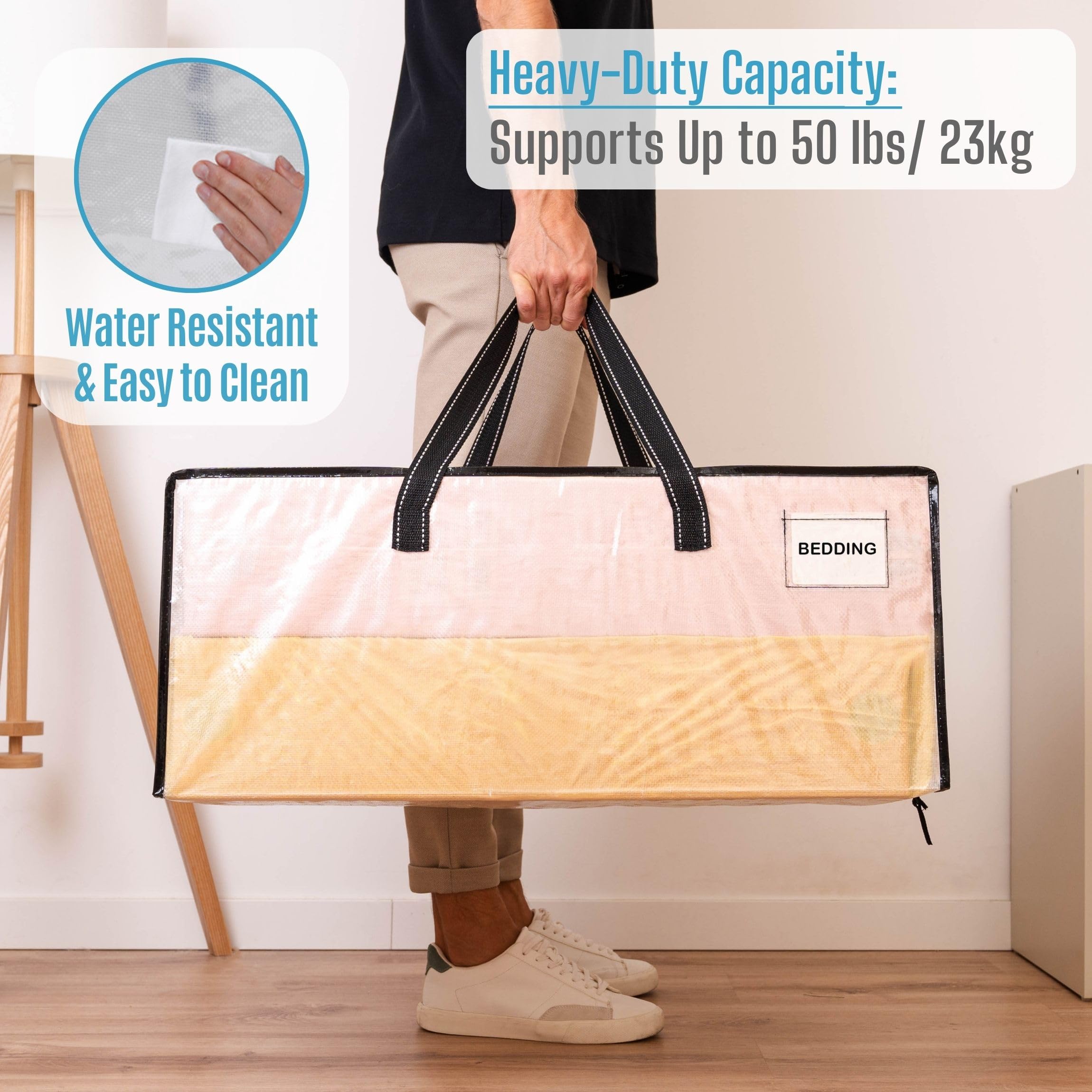 VENO 4 pezzi 87L Borse da trasloco grandi con manici e cerniere resistenti, Scatoloni per trasloco, borsa di stoccaggio dei vestiti Sacchi da biancheria per traslochi, viaggi (Trasparente, Set da 4)