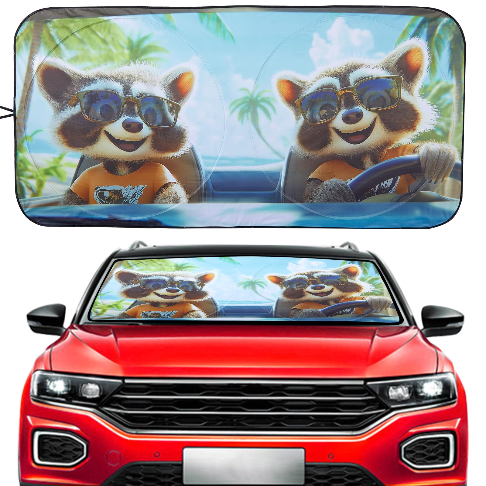 Vepagoo Windshield Sun Shade Design Sun Shade for Car Front Window Anti-UV Rays，Heat Protection for Automobile Interior Dashboard，Car Window Dekoration (65X32 inches)