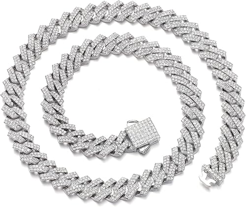 Saintda Mens Cuban Link Chain Men Iced Out Miami Cuban Chain Choker Necklace Dia