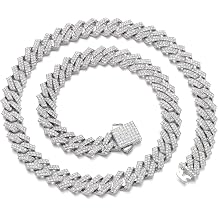 Saintda Cuban Link Chain for Men Women Iced Out Silver/Gold/Rose Gold Miami Cuban Necklace Bling Diamond Chain Hip Hop Jewelry with Gift Box