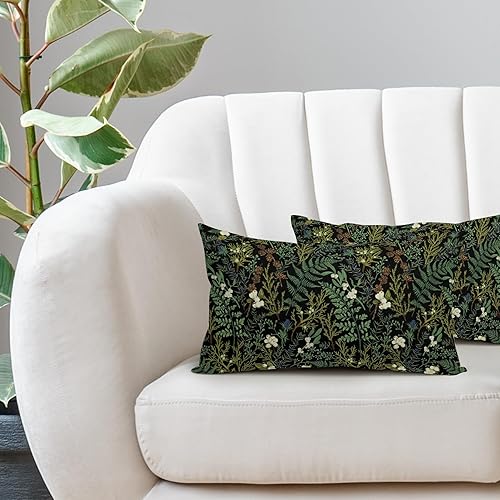Miniatura 5 de Juego de 2 fundas de almohada lumbares con plantas verdes de 12 x 20 pulgadas, diseño de hojas de helecho botánico verde salvia, primavera, verano,
