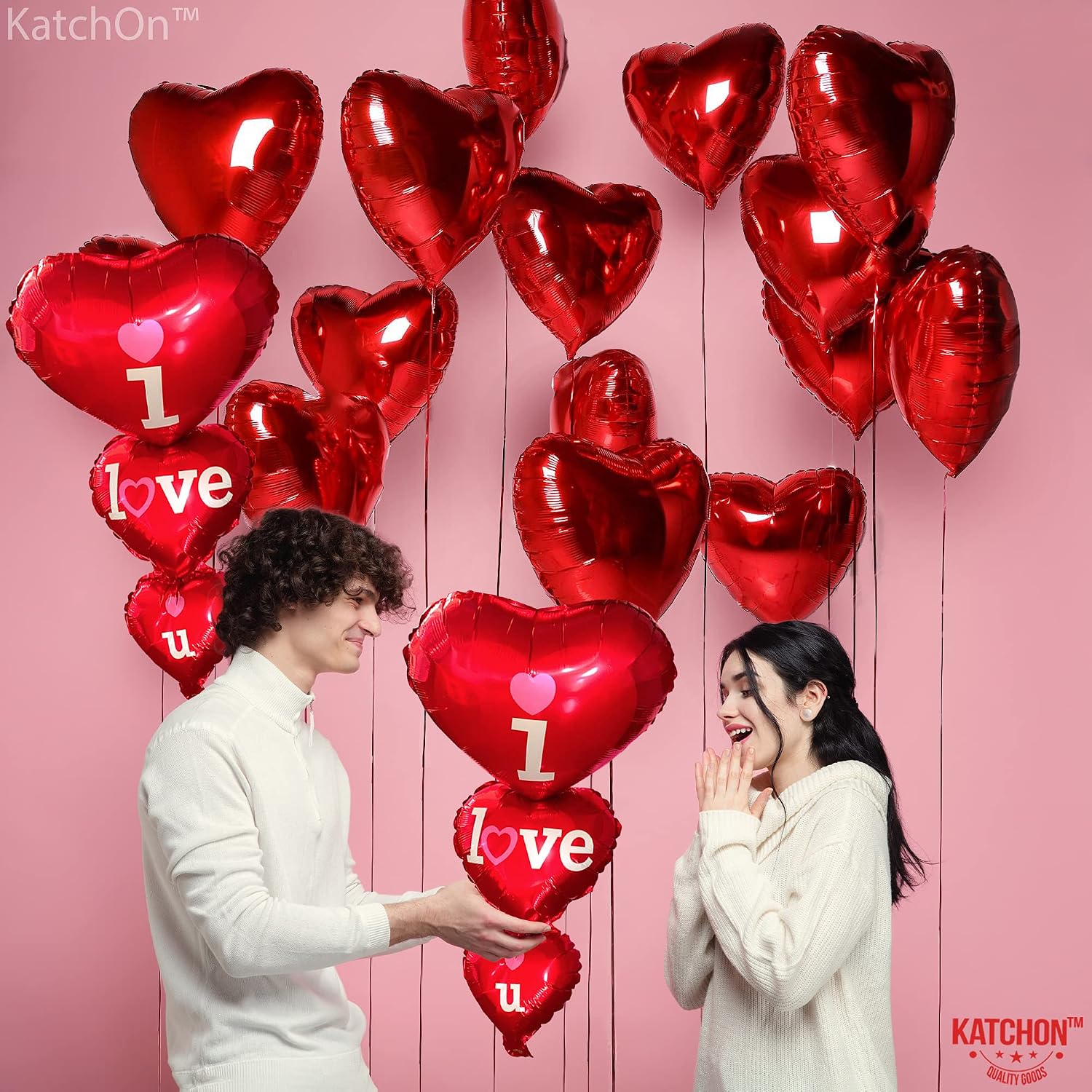 KatchOn, Xtralarge 12+2 Red Heart Balloons Decorations - 36 Inch, I Love You Balloons | Romantic Decorations Special Night | Red Heart Shaped Balloons for Heart Balloons | Proposal Decorations Set