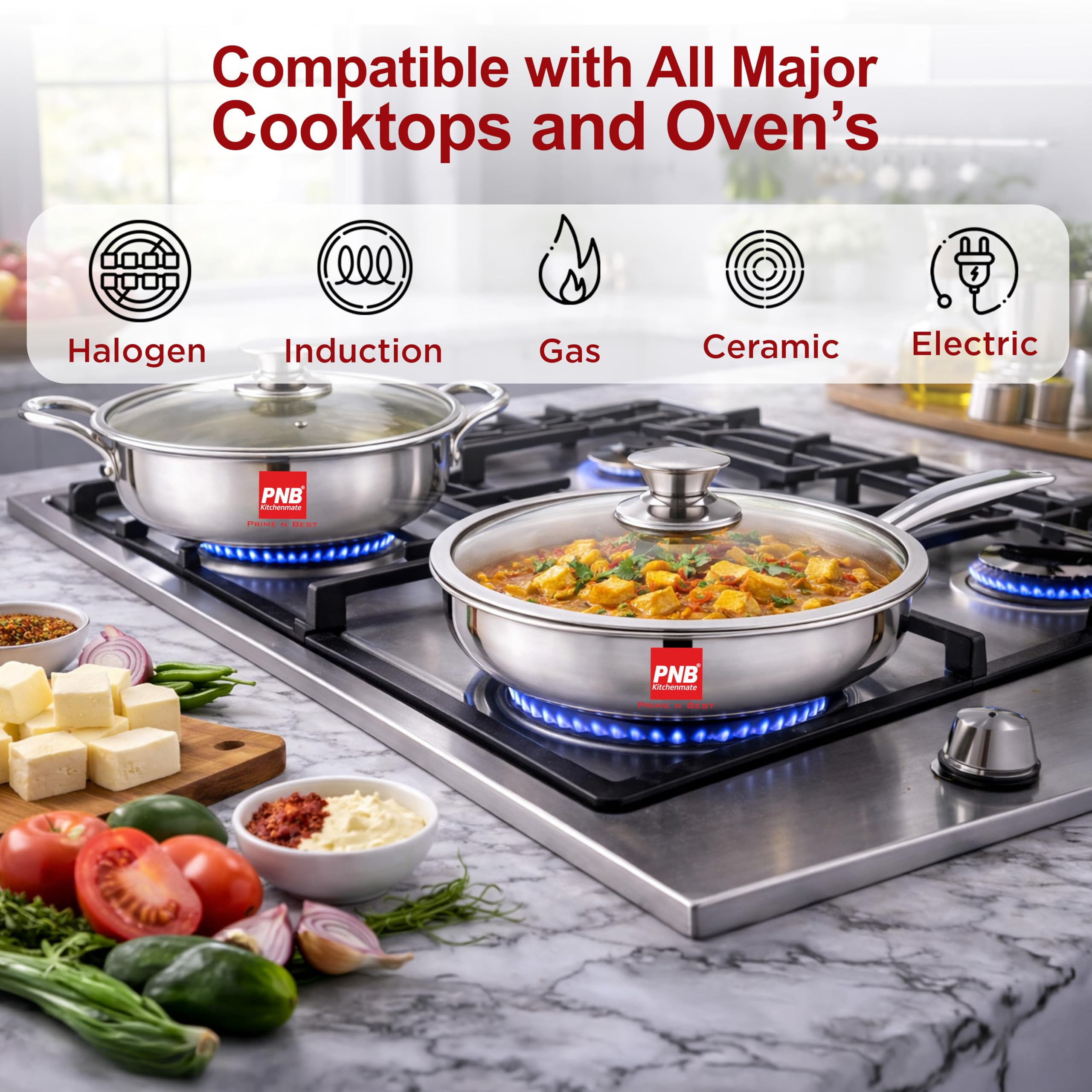 PNB Triply Stainless Steel Frypan with Tempered Glass Lid | 23 cm 2.5 Litre | 3-Ply Induction Gas Compatible | PFOA Free Healthy Cookware | 5 Year Warranty | Family Frying Pan for 3-4 Persons — Amazon image 9
