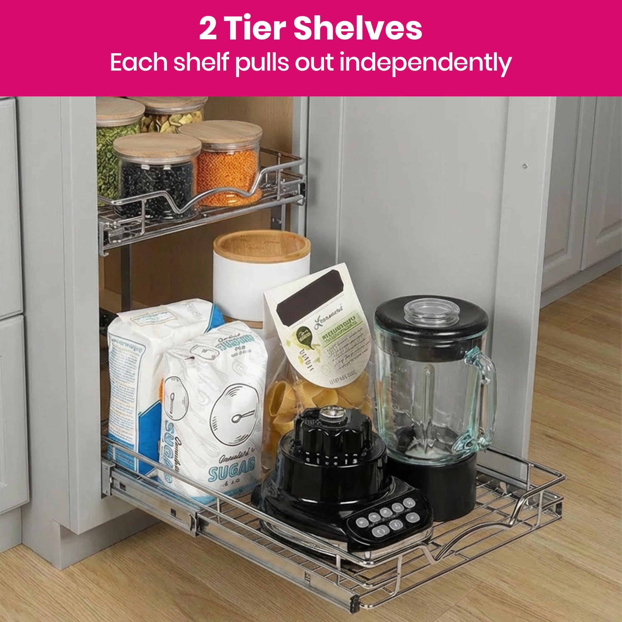 Hold N' Storage - Organizer per armadietti estraibili a 2 livelli, in metallo resistente, 21,6 cm di larghezza x 53 cm di profondità x 41,6 cm di altezza