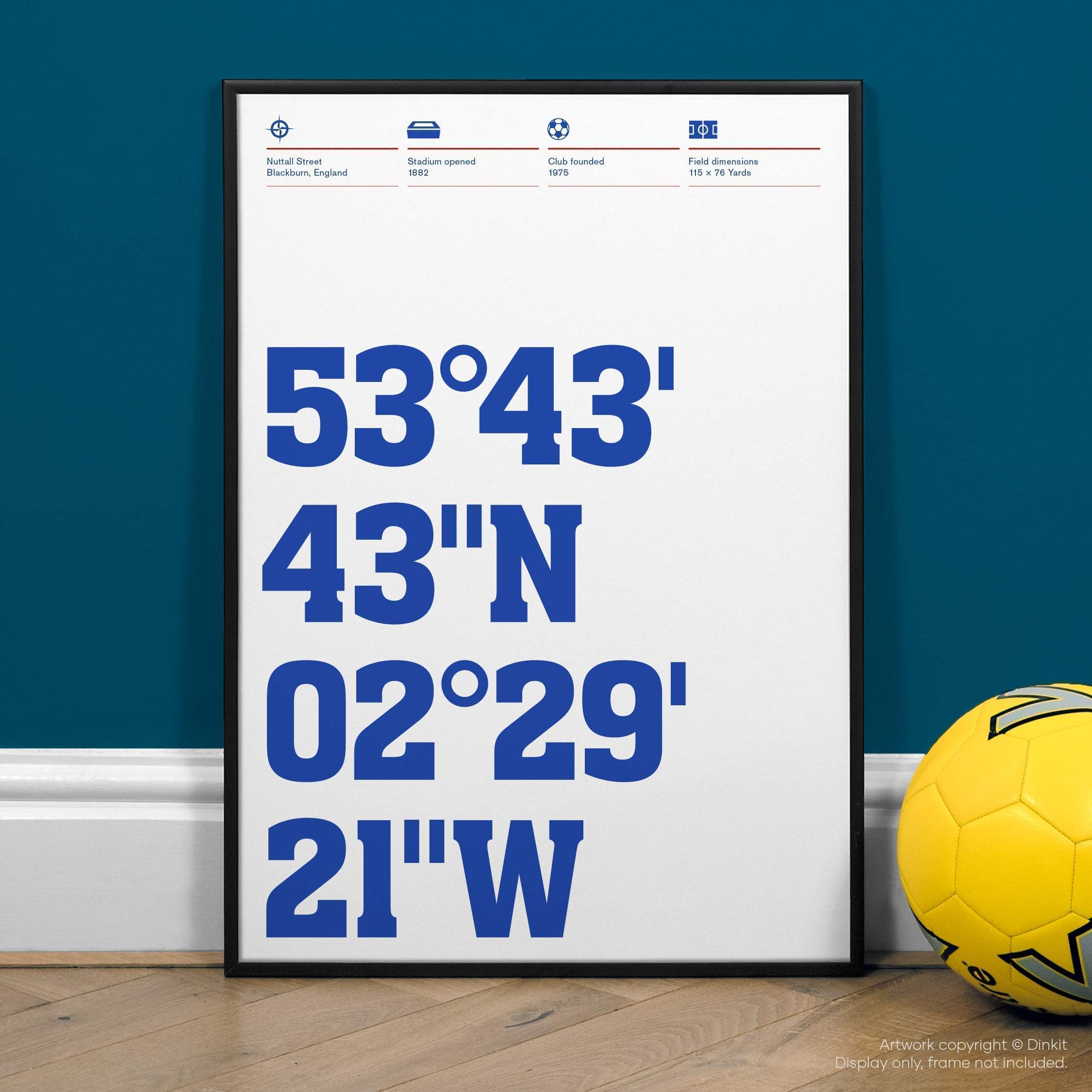 Blackburn Football Stadium Coordinates Prints and Posters, By Dinkit