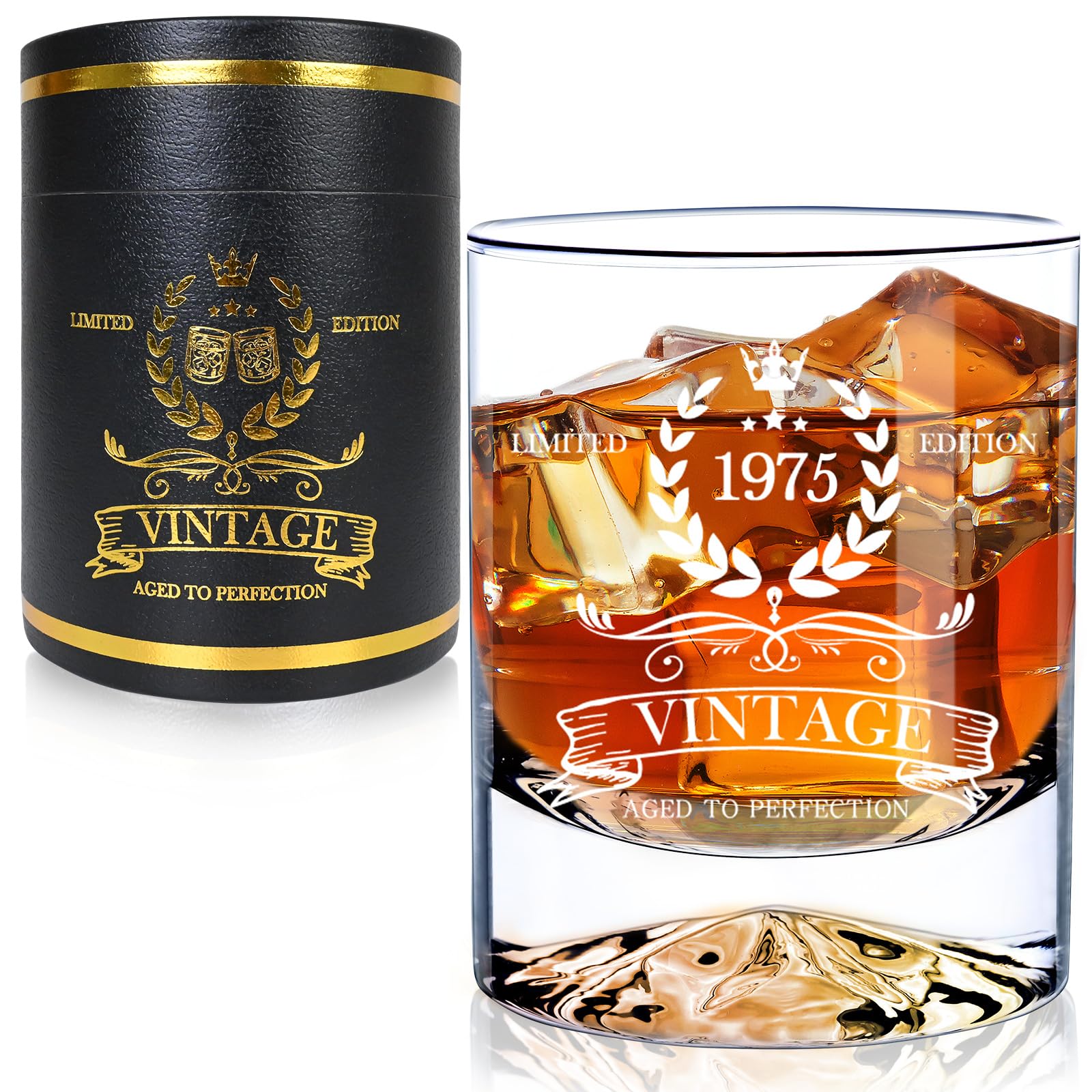 LUXULISH 50th Birthday Gifts for Him, 12Oz Vintage 1976 Whiskey Glass with Unique Base, 50th Birthday Decorations for Men, 50 Year Old Cool Bday Gift Ideas for Him, Dad, Husband, Friends