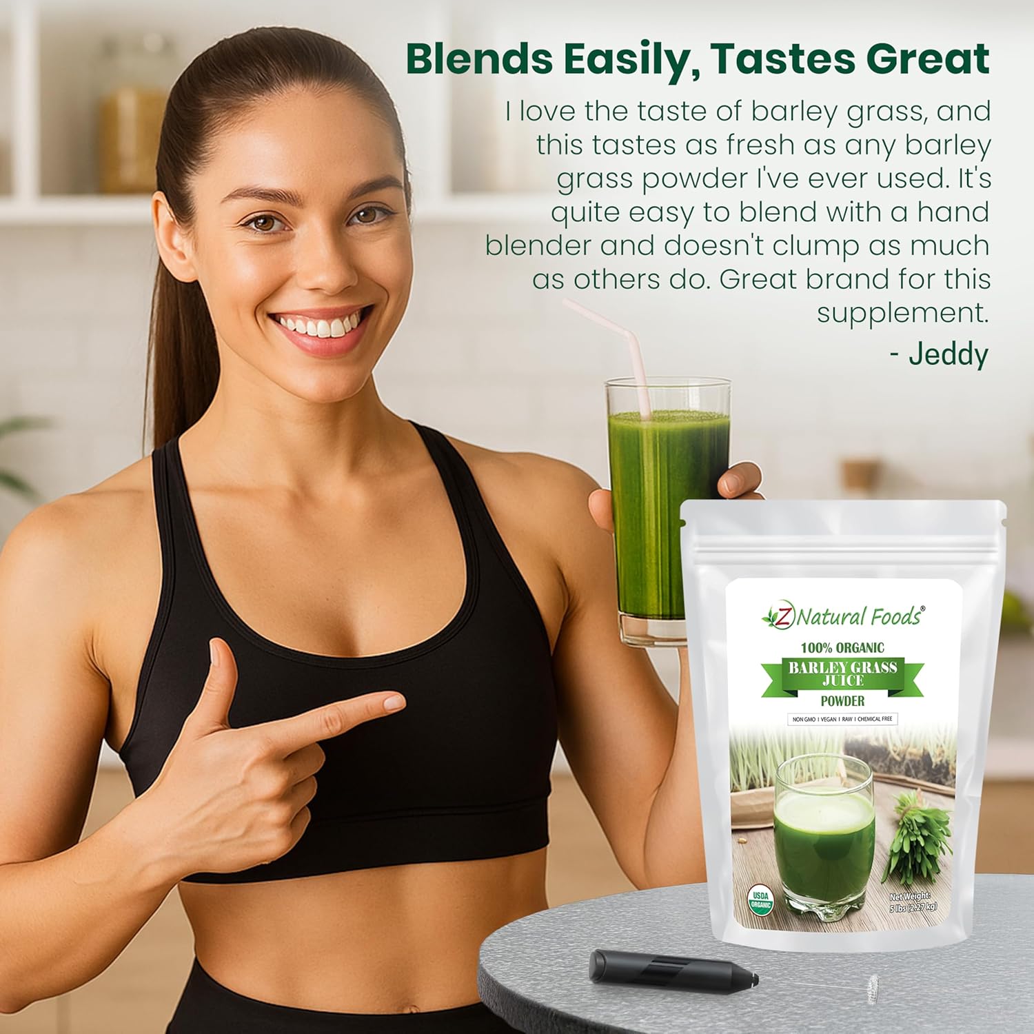 Z Natural Foods Organic Barley Grass Juice Powder - Made in USA, USDA Organic Nutrient-Dense Green Drink Mix for Energy, Detox with Amino Acids - Antioxidant Juice Blend for Water, Smoothies, 1 lb