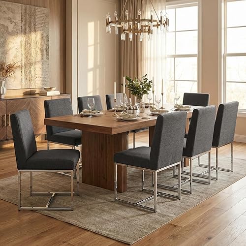 Miniatura 16 de CIMOTA Juego de 6 sillas de comedor modernas, de cuero, tapizadas, sin brazos, con base negra, para comedor/cocina, color crema, 6 unidades Base