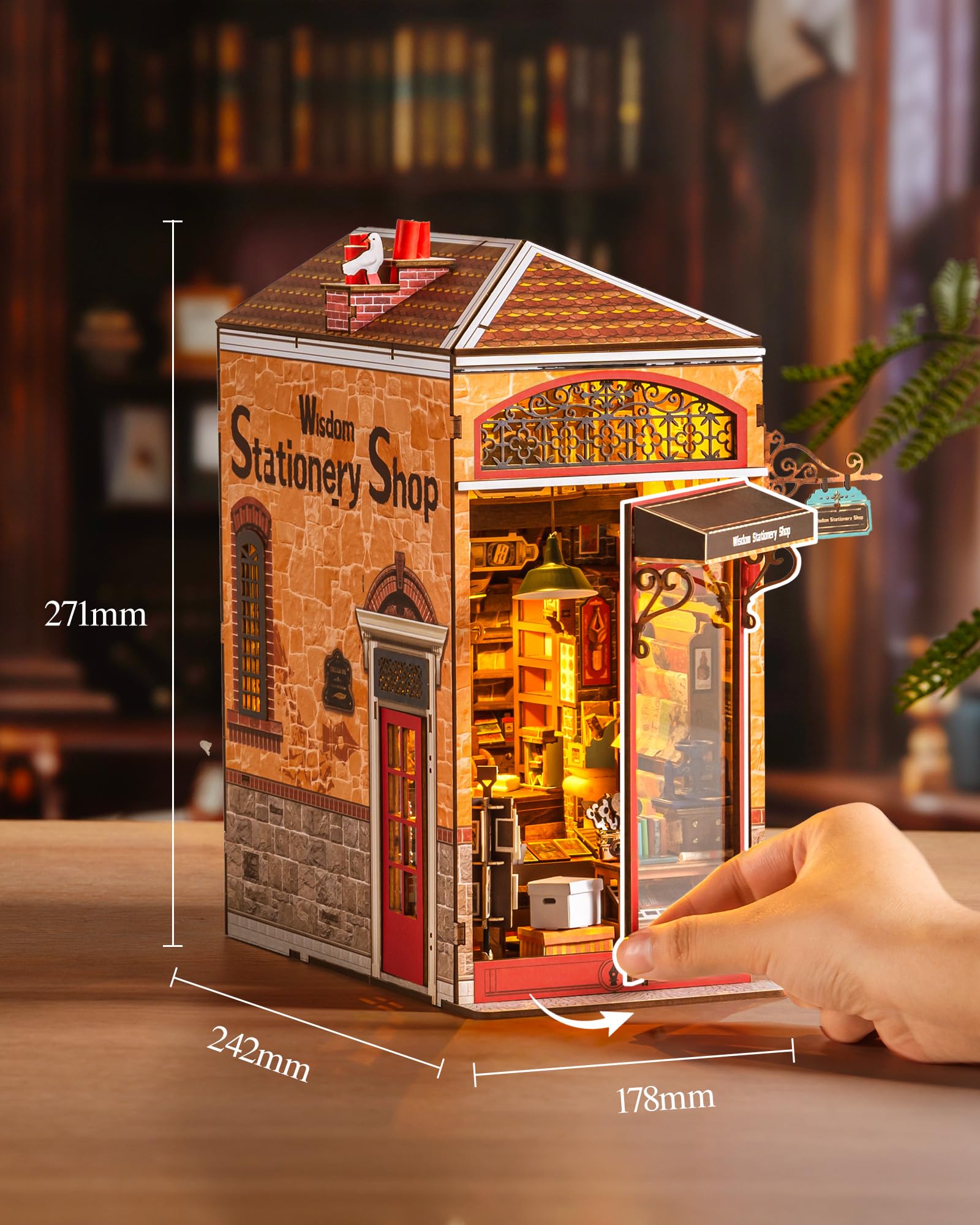 Rolife Book Nook Kit Miniature da Costruire DIY Booknook Cartoleria della Sapienza 3d Puzzle Legno con Luci Decorazione Libreria Casa Modellismo da Costruire Adulti Diorama Modellismo