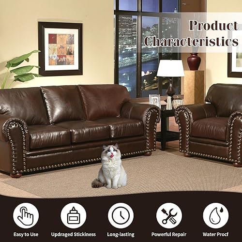 Miniatura 133 de Cinta de reparación de cuero, parche de reparación de cuero autoadhesivo para sofá, muebles, sofás, asientos de automóvil, kit avanzado de Café