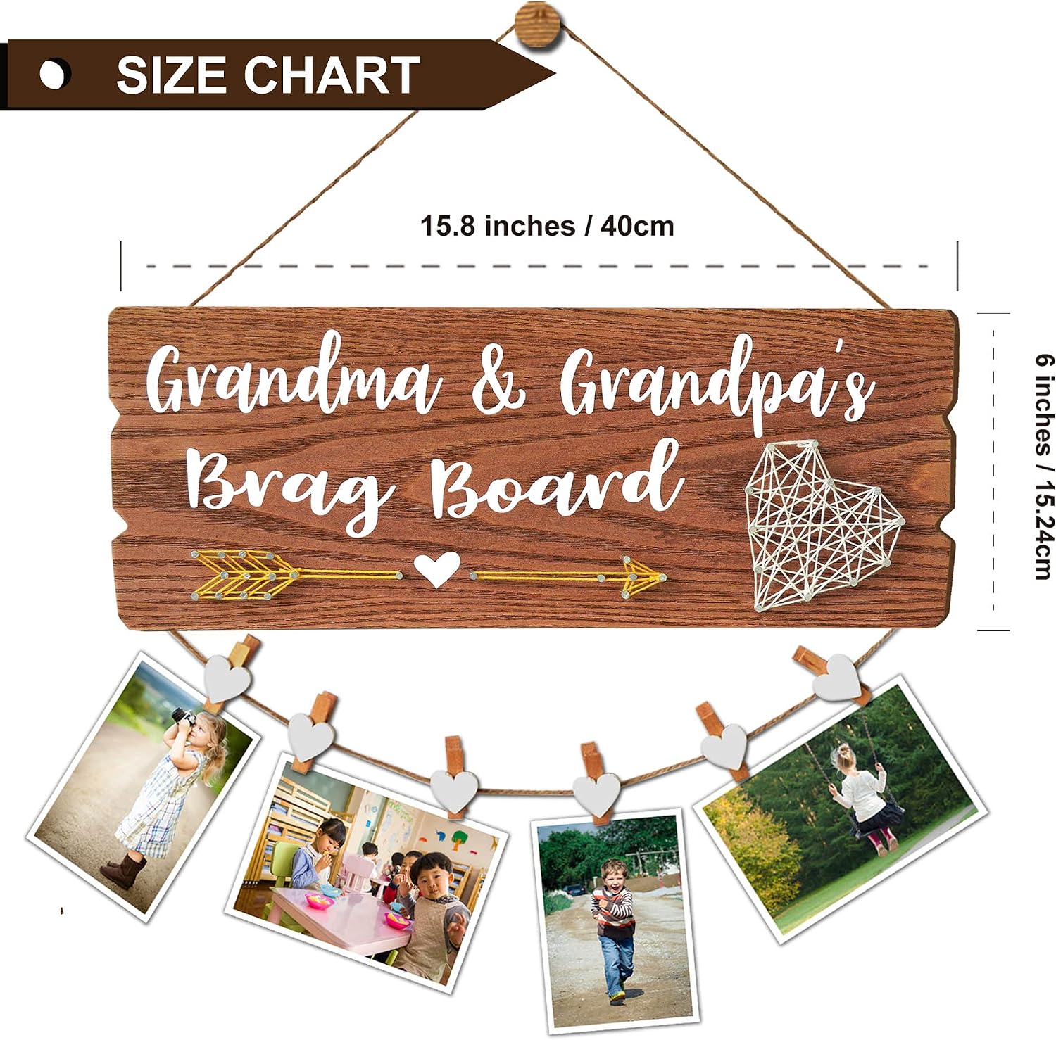 Buecasa Grandma and Grandpa's Brag Board - Gifts for Grandparents from Granddaughter and Grandson - Grandkids Clips Picture Holder 15.8x6.0 Inches image 5