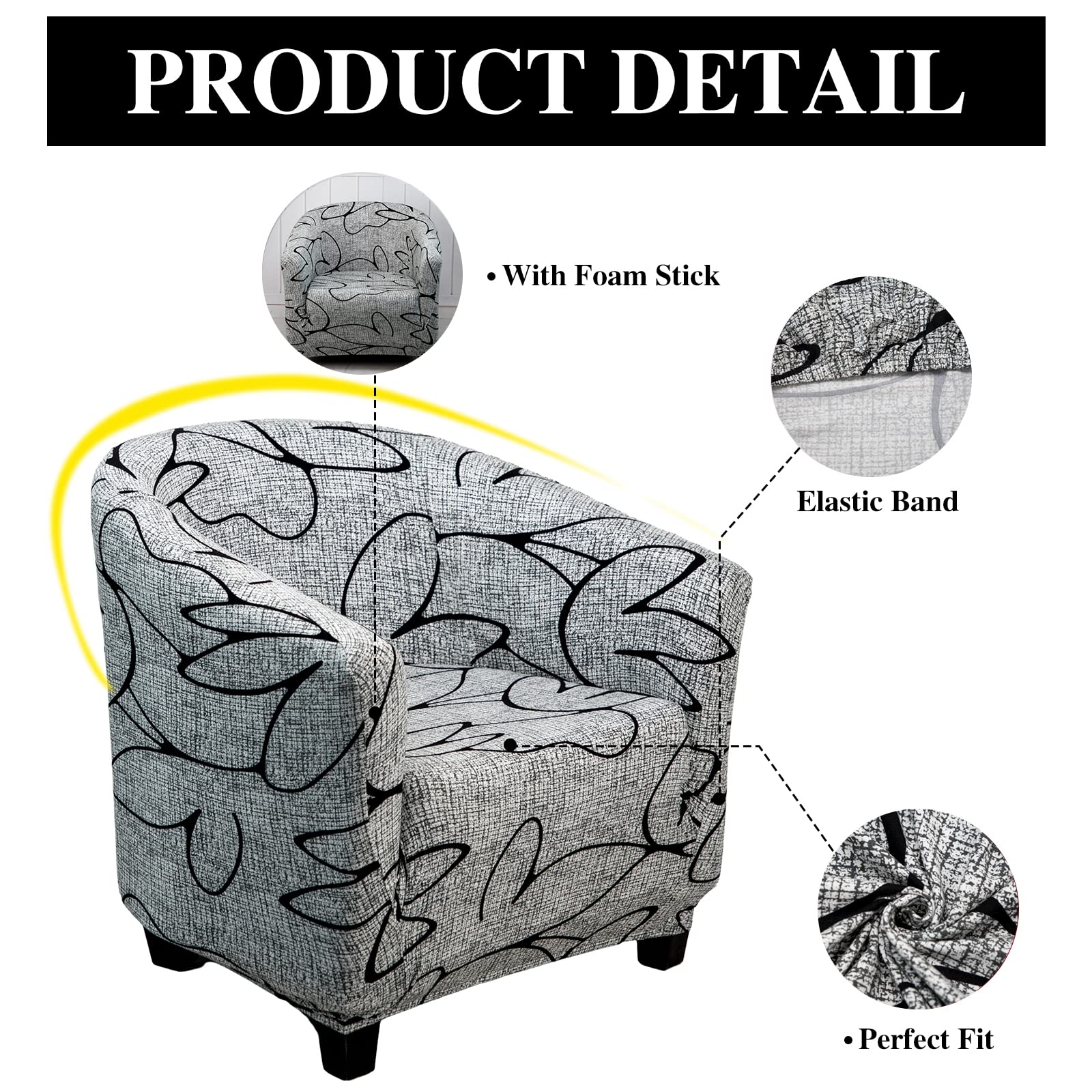 Jaotto Copripoltrona 1 Posto Elasticizzato,Fodere Copripoltrona Universale con Cuscino Separato,Copripoltrona Chesterfield Lavabile Antiscivolo per Bancone Soggiorno Tullsta(Stile Grigio,1 Pezzo)