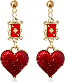 Unique Funny 14K Gold Plated Long Poker hearts and spades A Ace Playing Cards Dangle Drop Stud Earrings For Women Gambling Casino