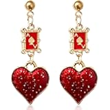 Unique Funny 14K Gold Plated Long Poker hearts and spades A Ace Playing Cards Dangle Drop Stud Earrings For Women Gambling Casino