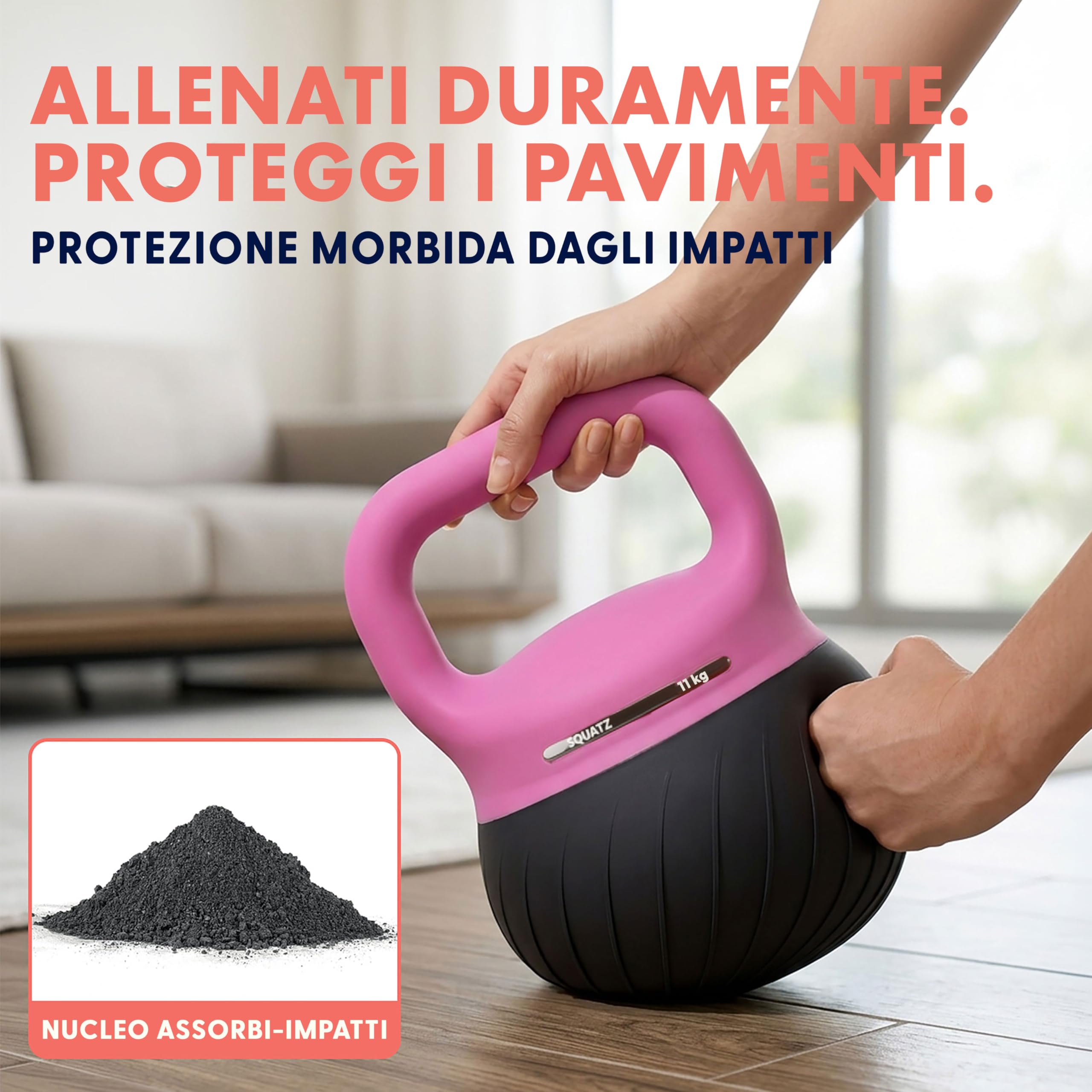 Squatz Set Kettlebell Morbidi Base Antiurto, Impugnatura Larga Antiscivolo, Pesi per Allenamento a Casa e Palestra, Corpo Completo
