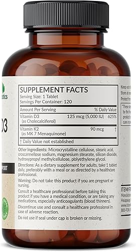 Miniatura 2 de Futurebiotics Vitamin K2 with D3, 2 in 1 Support, 5000 IU Vitamin D3 & 90 mcg Vitamin K2 MK-7 Non-GMO, 120 Tablets