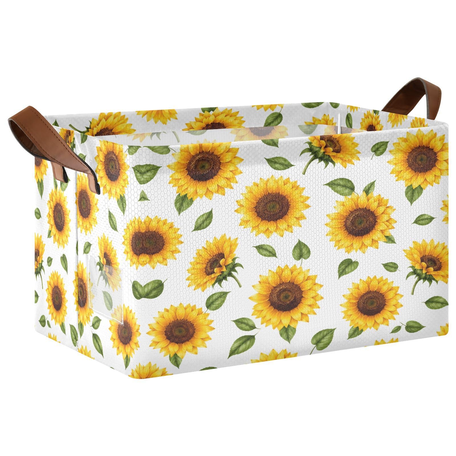 Ewusp Sunflowers Storage Basket with Handles Waterproof Collapsible Storage Bin Closet Organiser Dog Toy Basket for Bedroom Nursery Office Home Organizing