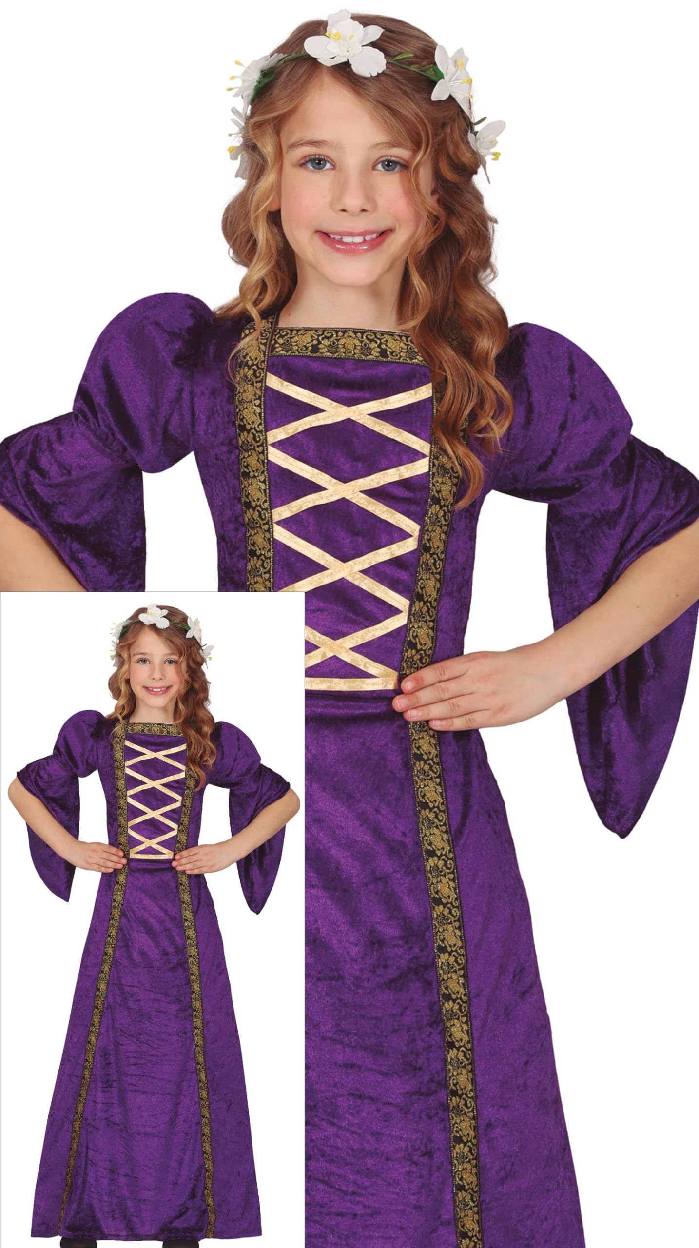 FIESTAS GUIRCA Violet Lady Costume for Girls - Medieval Noble Princess Costume - Queen Costumes for Girls - 5-6 Years