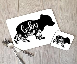Baby Bear Hardboard Placemat and Coaster, Bear Table Setting, Bear Place Setting, Bear Coaster, Placemat and Coaster Set, Bear Family Gift