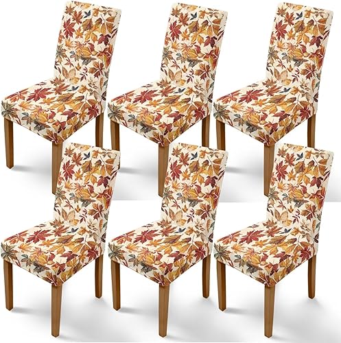 Miniatura 8 de Rnyleeg Fall Autumn Seat Covers for Dining Chairs Set of 2 Leaves Themed Stretch Dining Chair Covers Soft Comfy Chair Slipcovers for Kitchen Hoja de