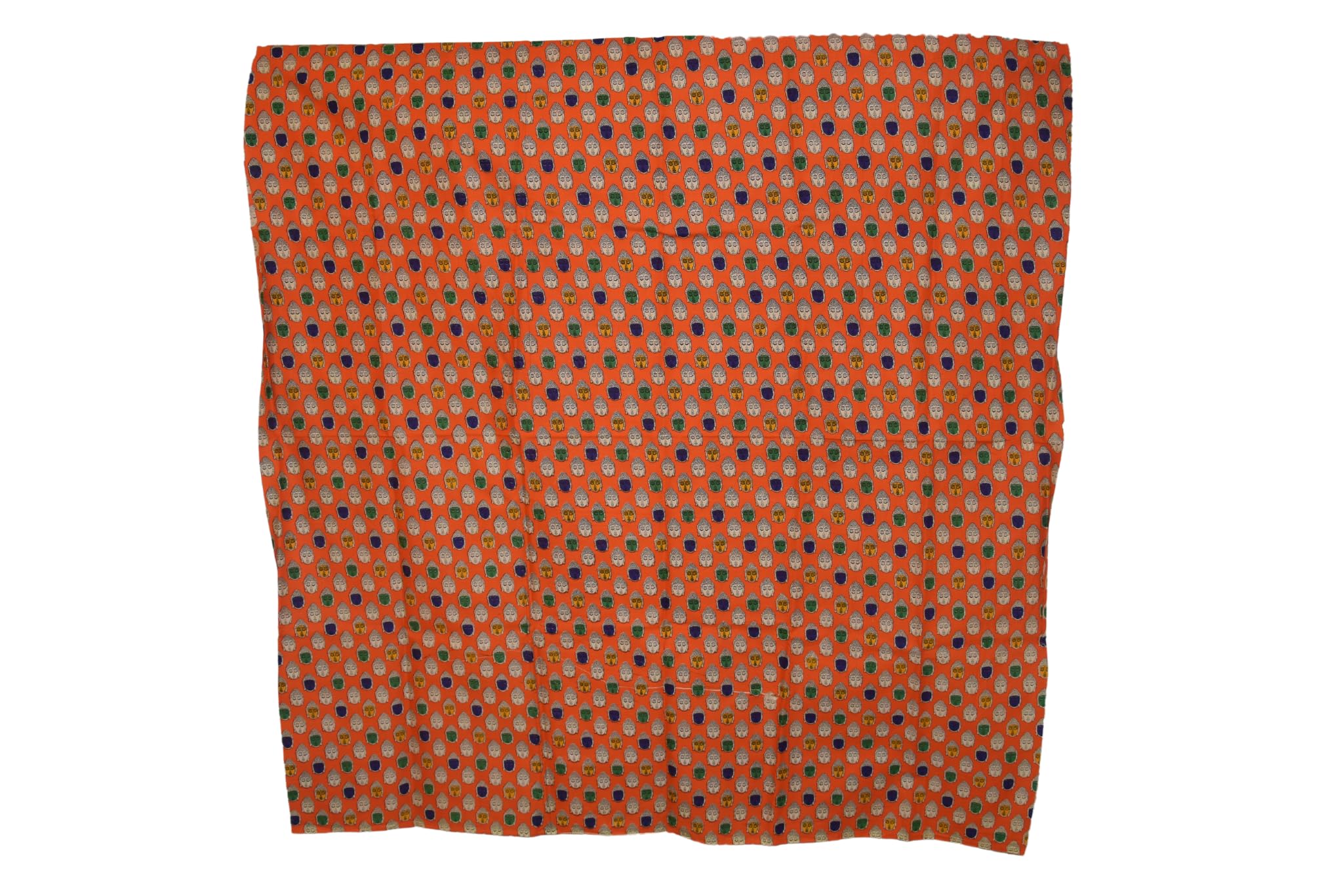 Beautiful Buddha face Print Yellow Multicolour Kalamkari Cloth for Multipurpose use 1 metre Cloth Cotton Cloth