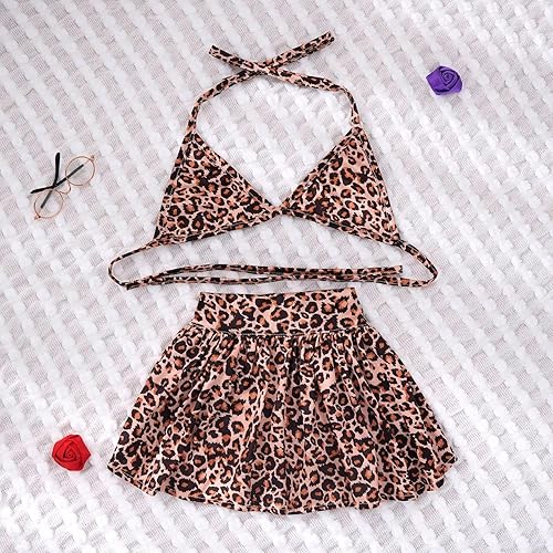 Miniatura 3 de Traje de baño de bikini para perro, vestido de verano para cachorros, ropa de playa, disfraz de gato para cachorro, perro y gato (M, leopardo marrón)
