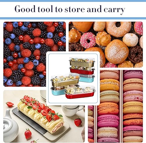 Miniatura 3 de 200 mini moldes de papel de aluminio con tapas 68 onzas rectangulares para hornear mini moldes para hornear panes mini moldes desechables para