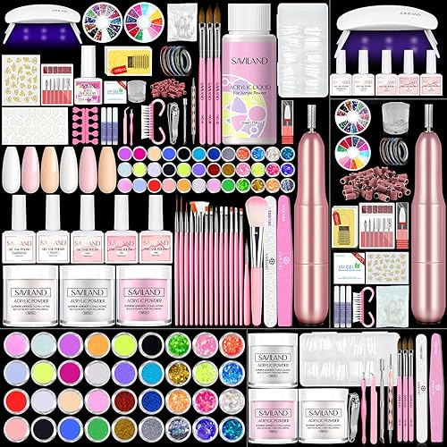Saviland Kit de uñas profesional de acrílico con todo, polvo acrílico y acrílico líquido para uñas de gel para uñas y pegamento gel, kit de uñas