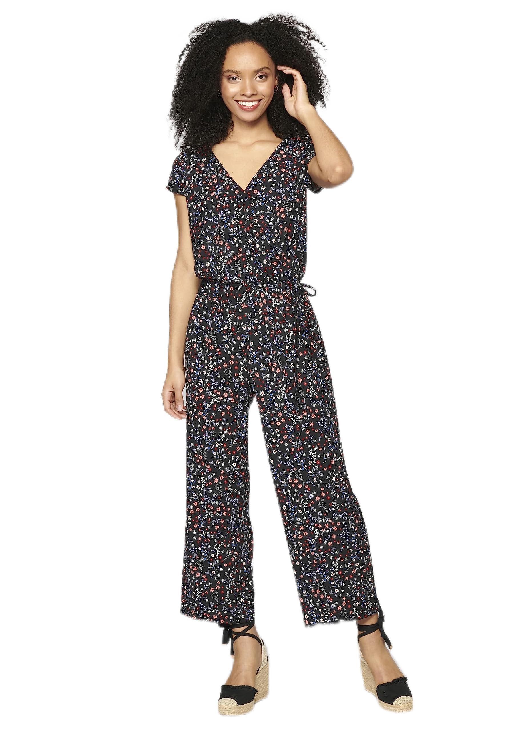 Koroshi Vestido largo tipo mono de pantalón largo y manga corta con estampado floral color Negro para Mujer, de color NEGRO