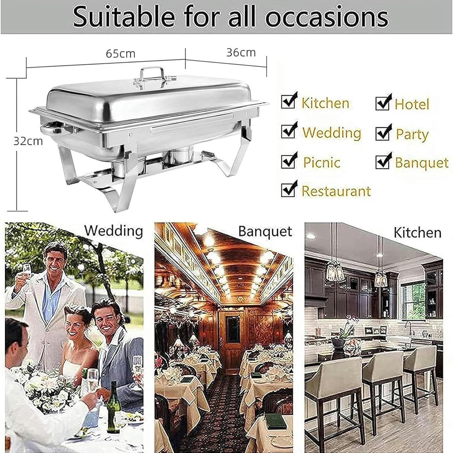 Juego de calentador de buffet de acero inoxidable, calentador de alimentos de 11 litros con tapa abatible, estante de combustible y plato de alimentos para catering y eventos