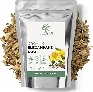 Elanen Naturals Organic Elecampane Root 4 oz. 113g, USDA Certified Organic Elecampane, Inula Helenium Herb, Cut & Sifted