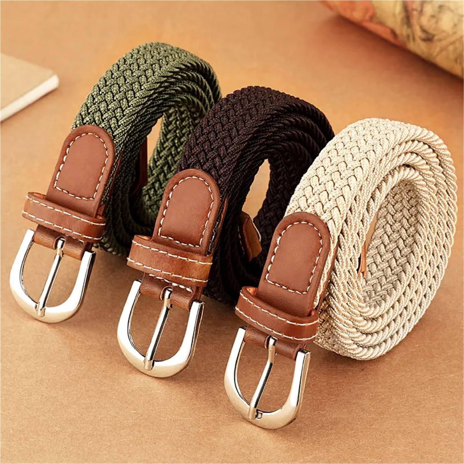 Ceinture En Cuir Pour Femmes Ceinture tissée élastique et for femmes, 2 pièces, en une seule tenue, ceinture Denim décontractée polyvalente for hommes Pour Femmes