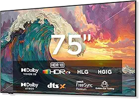 iFFALCON Smart TV Classe QLED 4K de 75 polegadas, TV mural ultrafina, 144Hz, HDR, modo artístico com arte AI, ampla gama de cores, Dolby Vision IQ, Dolby Atmos, Google Assistant Voice Remote (modelo