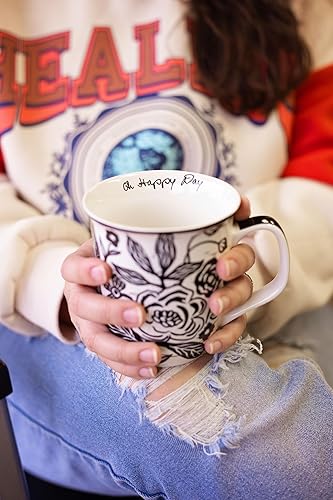 Vista 17 de Karma Gifts - Taza bohemia de 16 onzas, color blanco y negro, diseño de sirena, bonita taza de café y té, tazas de café de cerámica para mujeres