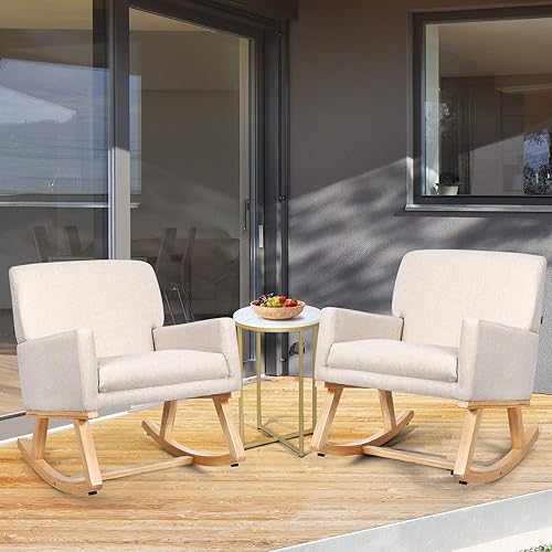 POWERSTONE Sillas mecedoras tapizadas para habitación del bebé, con reposabrazos de mediados de siglo, para espacios pequeños, dormitorio, sala de
