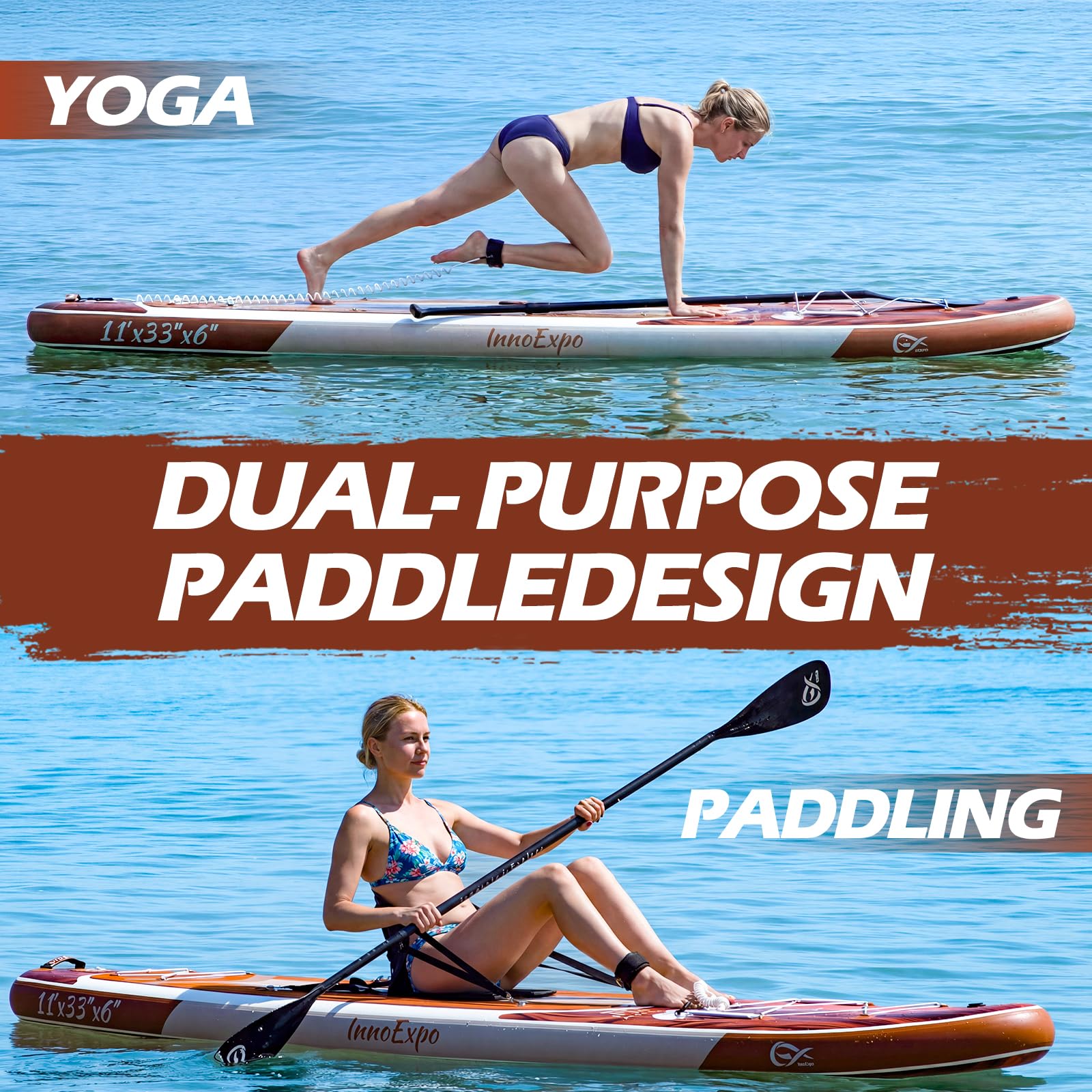 InnoExpo Tablas de remo inflables de 11 pies con accesorios de primera calidad, diseño de tabla de remo SUP ancha y estable, cubierta antideslizante y cómoda para jóvenes y adultos