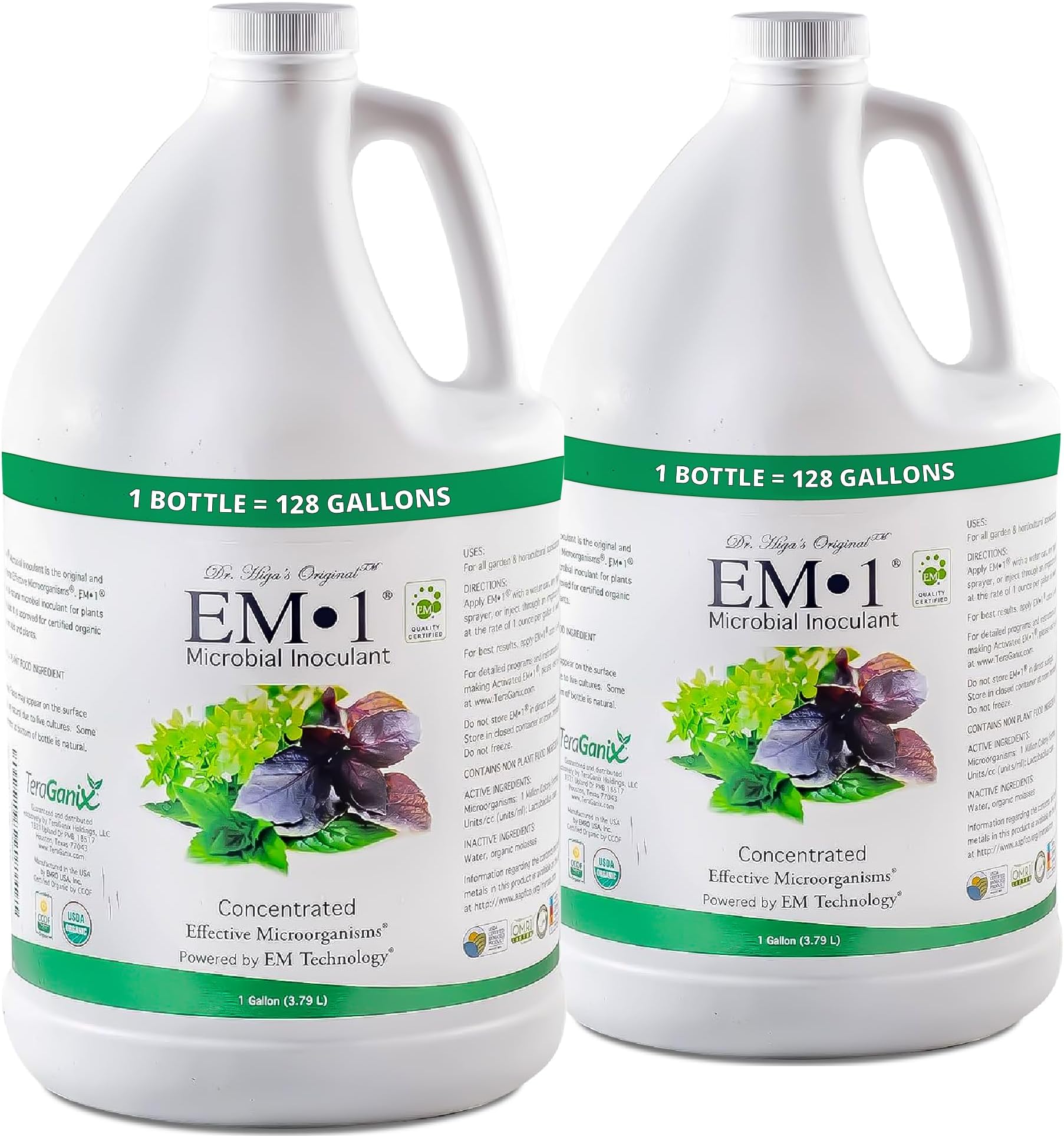 TeraGanix EM-1 Microbial Inoculant Concentrate (1 Btl = 128 Gal), Soil Amendment, Root Enhancer, Plant Growth, Seed Germination - Gardening, Hydroponics, Lawn Care (1 Gal, 2PK)
