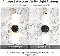 Vista 2 de Vintage Milk Glass Bathroom Vanity Light - 2-Light Wall Sconce with Brass Finish Base & Green Glass Shade - Wall Sconce Lighting for Mirror